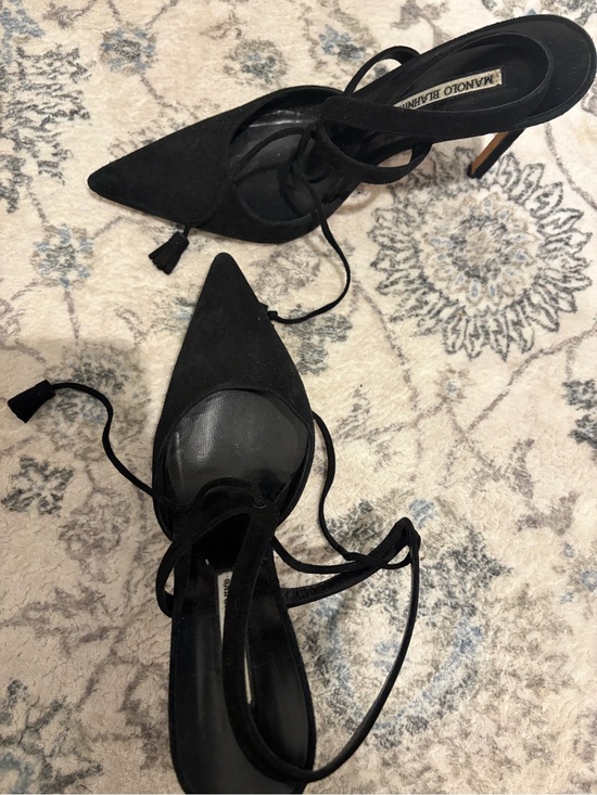 Manolo Blahnik Shoes - Manolo Blahnik Black Suede Pointed Lace-Up Stiletto Heels